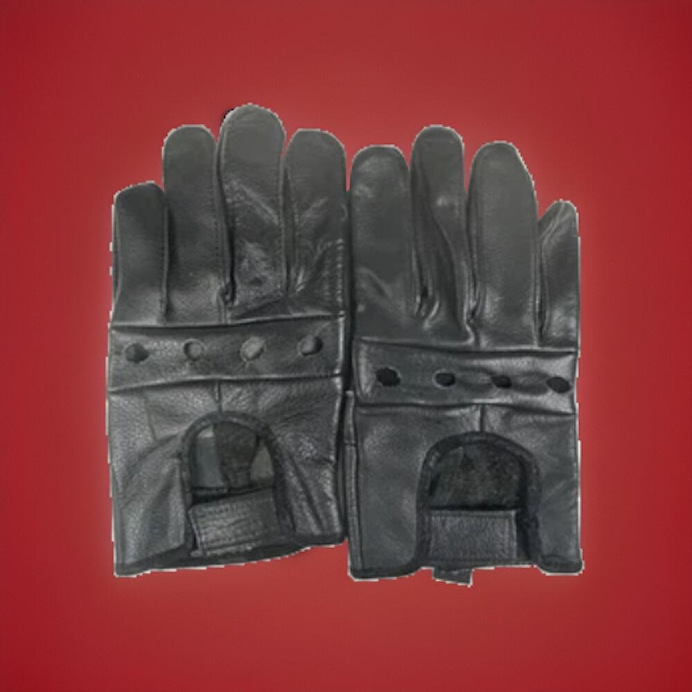 FIRST Black Leather Motorcycle Gloves Size L Biker Riding Driving FI-146-GL